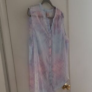 Canyon River Blues Sleeveless Sheer Tunic in Pastel Blue & Lavender